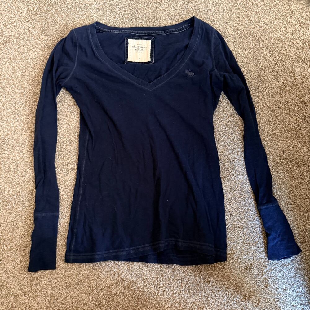 Vintage Abercrombie & Fitch Long Sleeved Navy Shirt Moose Size Medium